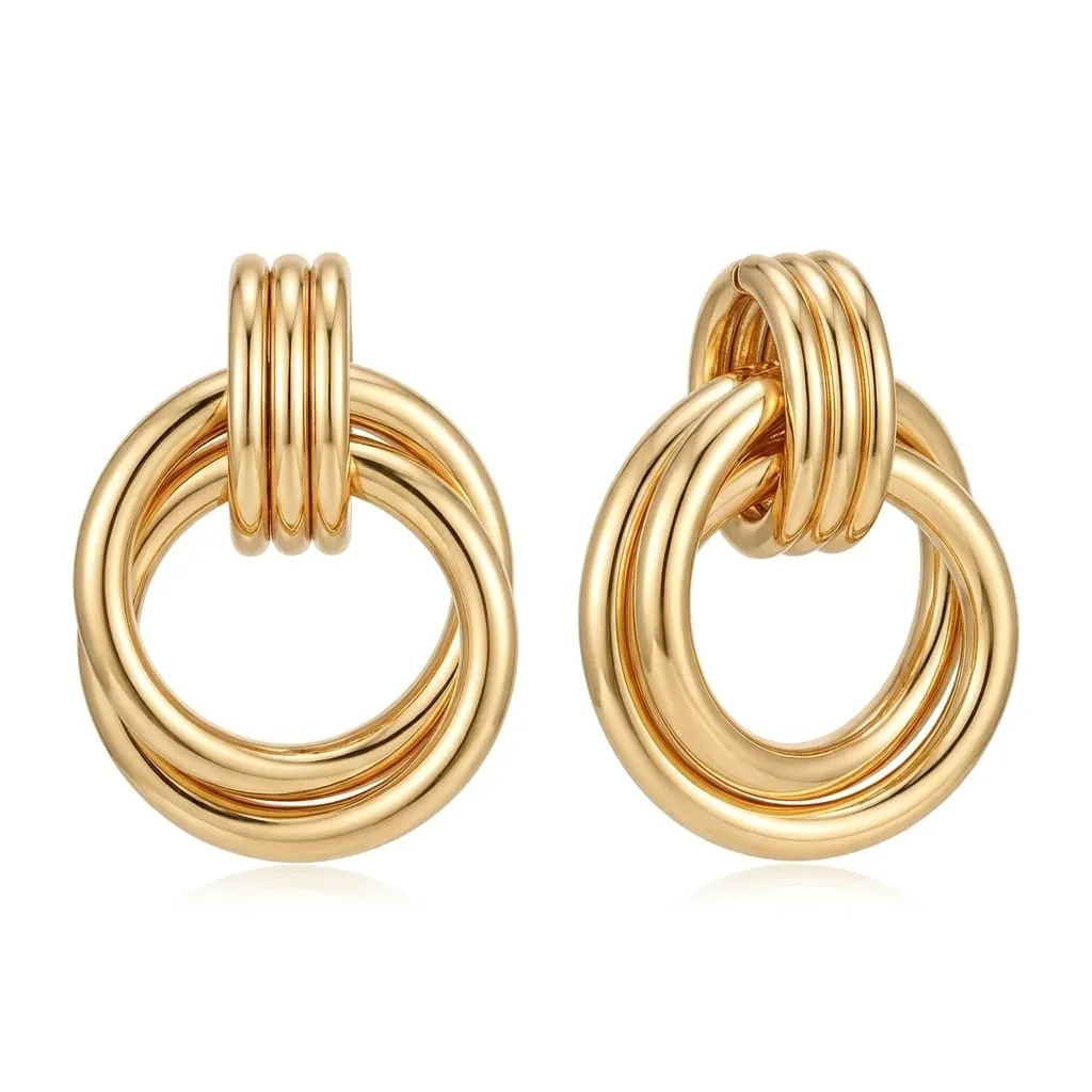 Gold Plated Hoop Earrings for Women | Stylish Double Circle Drop Earrings | Trendy Fashion Jewelry for Party, Casual & Daily Wear
