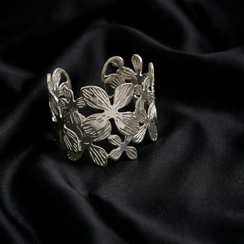 Floral Leaf Design Bracelet for Women | Stylish Adjustable Kada | Fancy Daily Wear Jewelry for Girls & Women – Silver