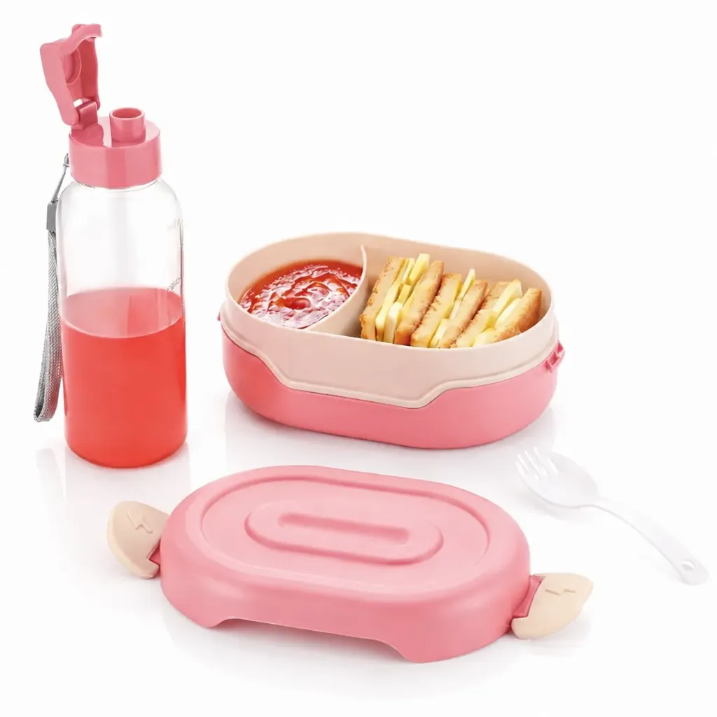 Lunch Box Combo Set with 500ml Water Bottle (Pink)
