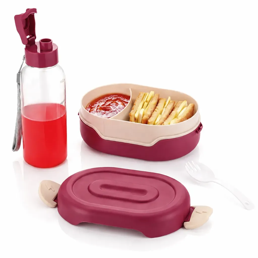 Lunch Box Combo Set with 500ml Water Bottle (Green)