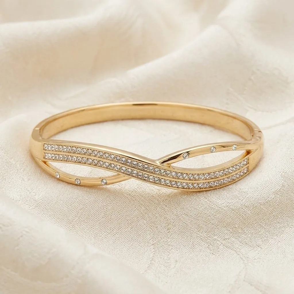 Designer Infinity Bracelet for Women & Girls | Gold-Plated Crystal Kada Bangle | Trendy Daily Wear Jewellery